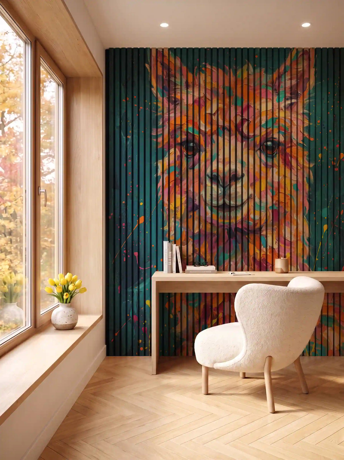 Akustikpanel med Painted Animal motiv nr. 28, i en spisestue