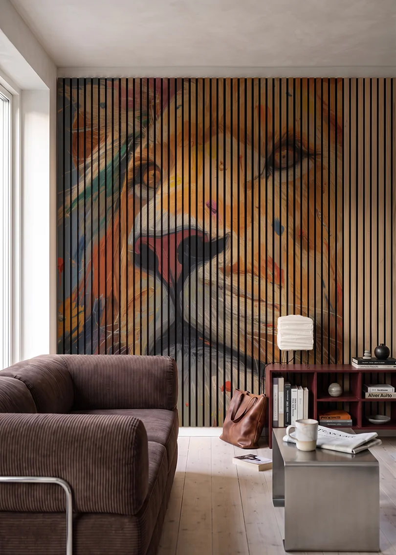 Akustikpanel med Painted Animal motiv nr. 4, i en stue