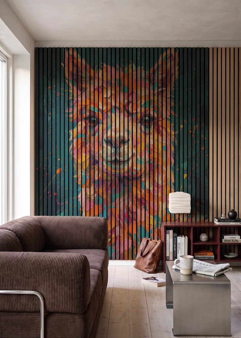 Akustikpanel med Painted Animal motiv nr. 28, i en stue