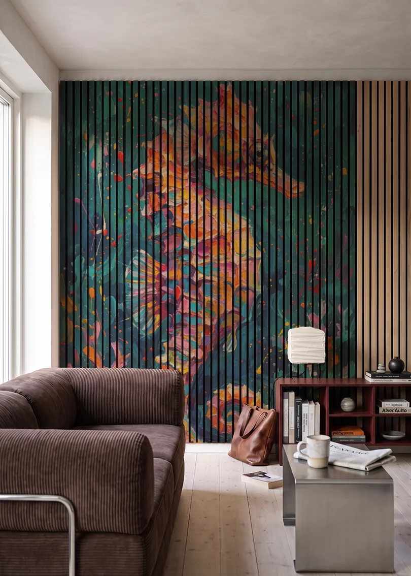Akustikpanel med Painted Animal motiv nr. 14, i en stue