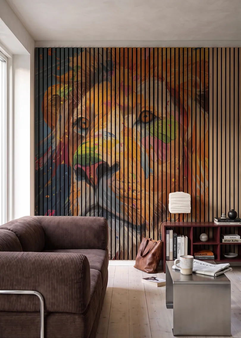 Akustikpanel med Painted Animal motiv nr. 5, i en stue