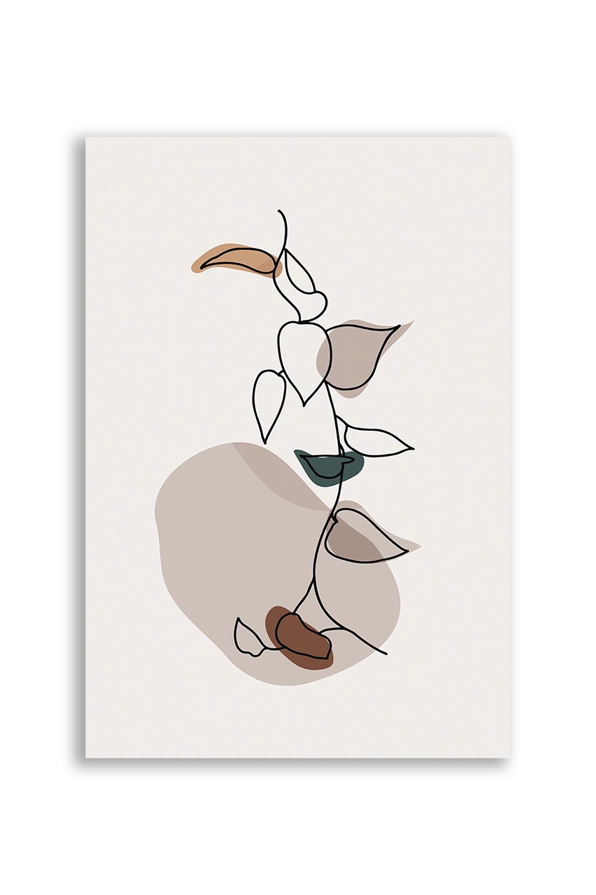 Akustikbillede med hvide blomster med brune former