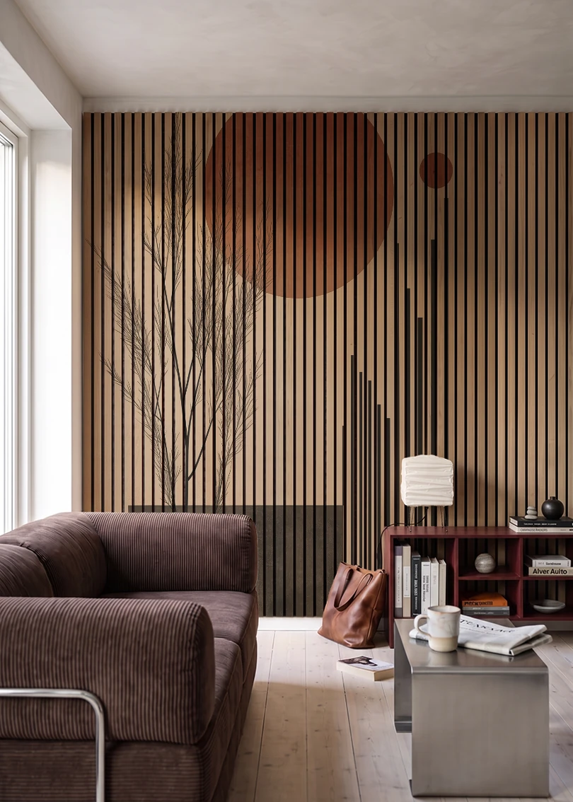 Akustikpanel med Abstract Nature-motiv nr. 2 – i stuen
