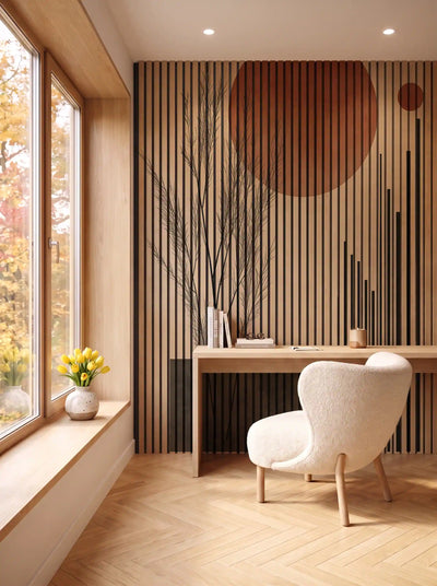 Akustikpanel med Abstract Nature-motiv nr. 2 – i spisestuen