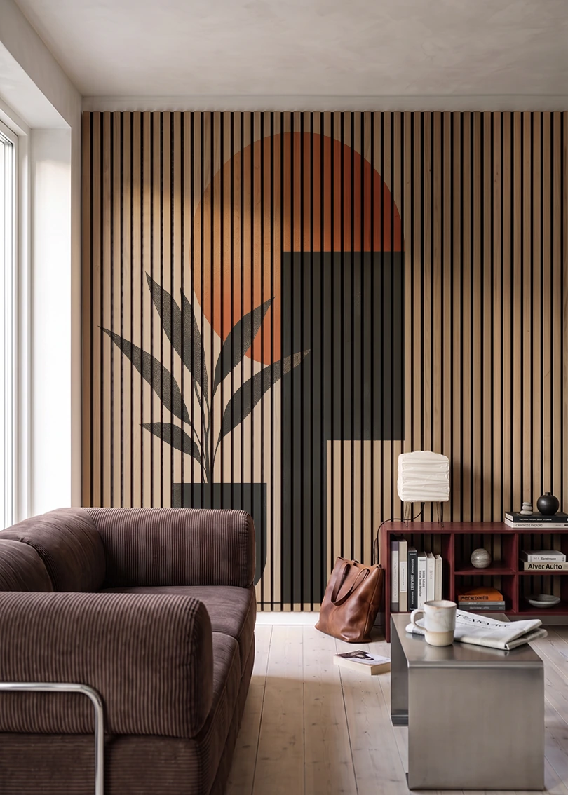 Akustikpanel med Abstract Nature-motiv nr. 7 – i stuen