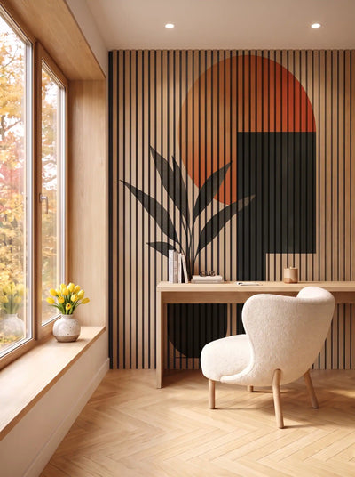 Akustikpanel med Abstract Nature-motiv nr. 7 – i spisestuen