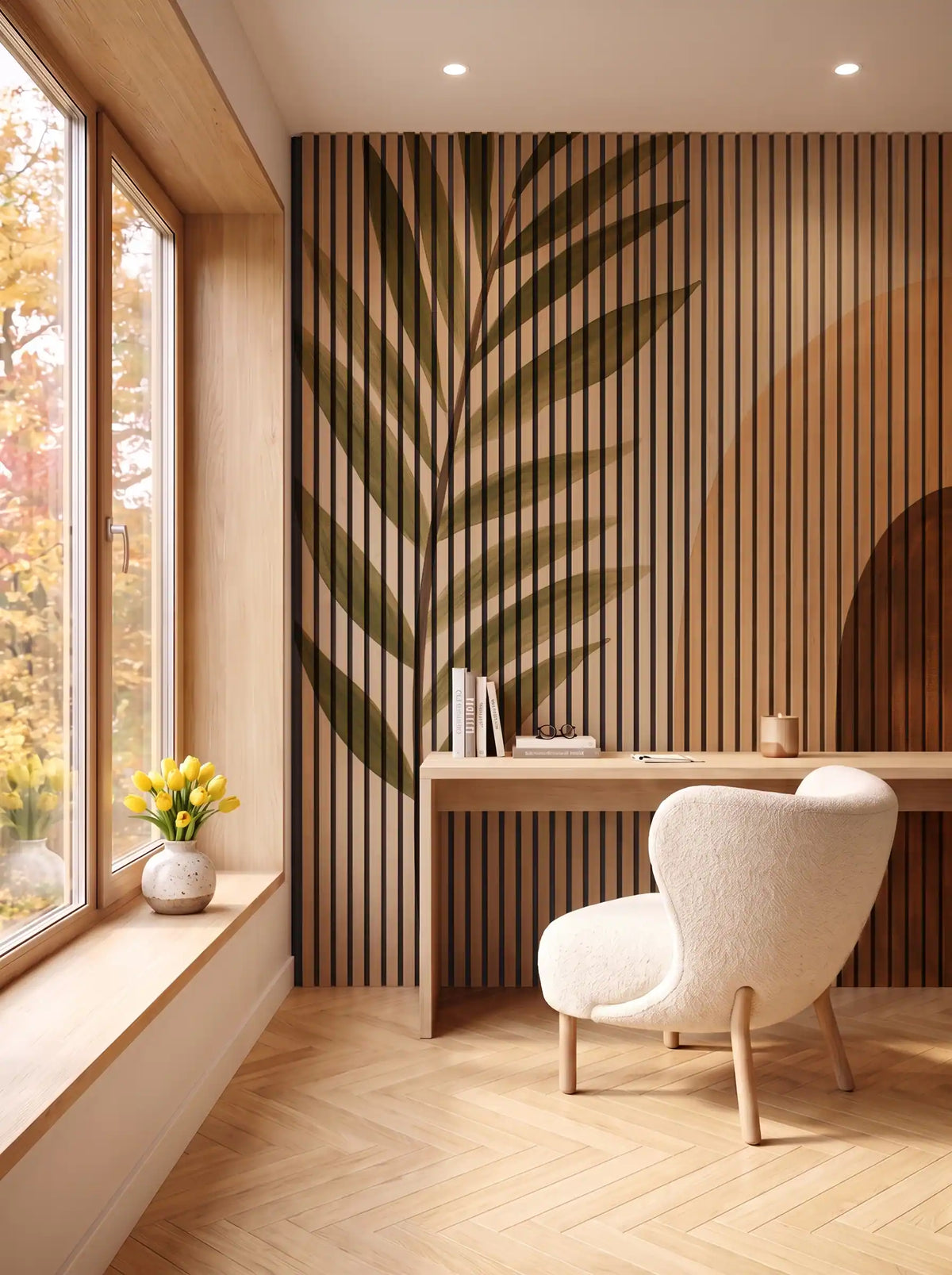 Akustikpanel med Abstract Nature-motiv nr. 9 – i spisestuen