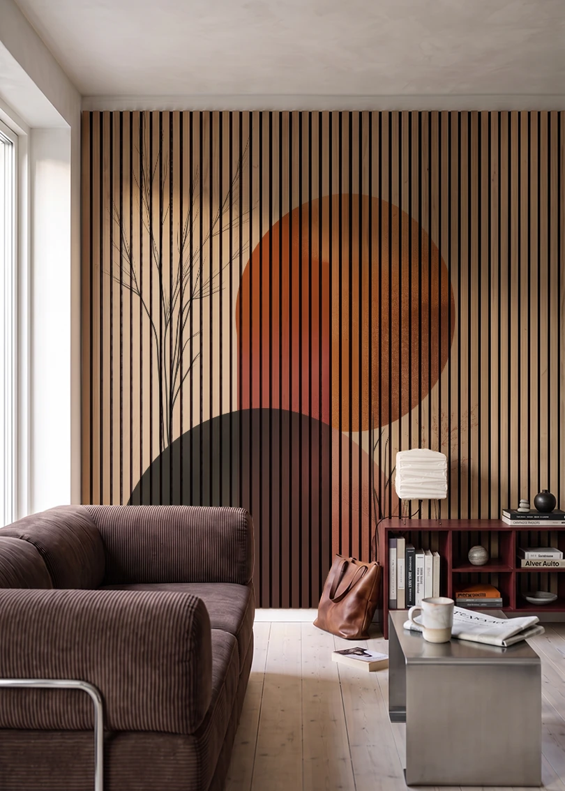 Akustikpanel med Abstract Nature-motiv nr. 14 – i stuen