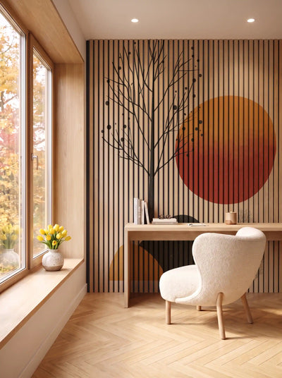 Akustikpanel med Abstract Nature-motiv nr. 15 – i spisestuen