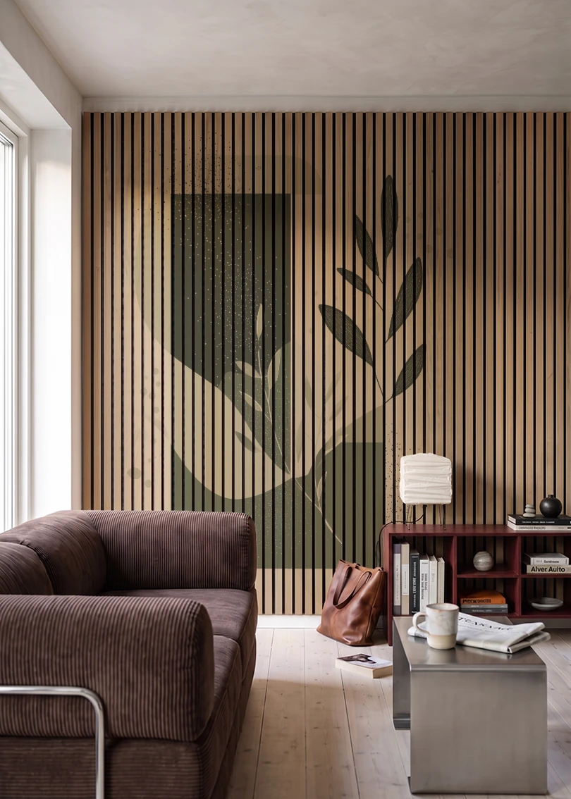 Akustikpanel med Abstract Nature-motiv nr. 17 – i stuen