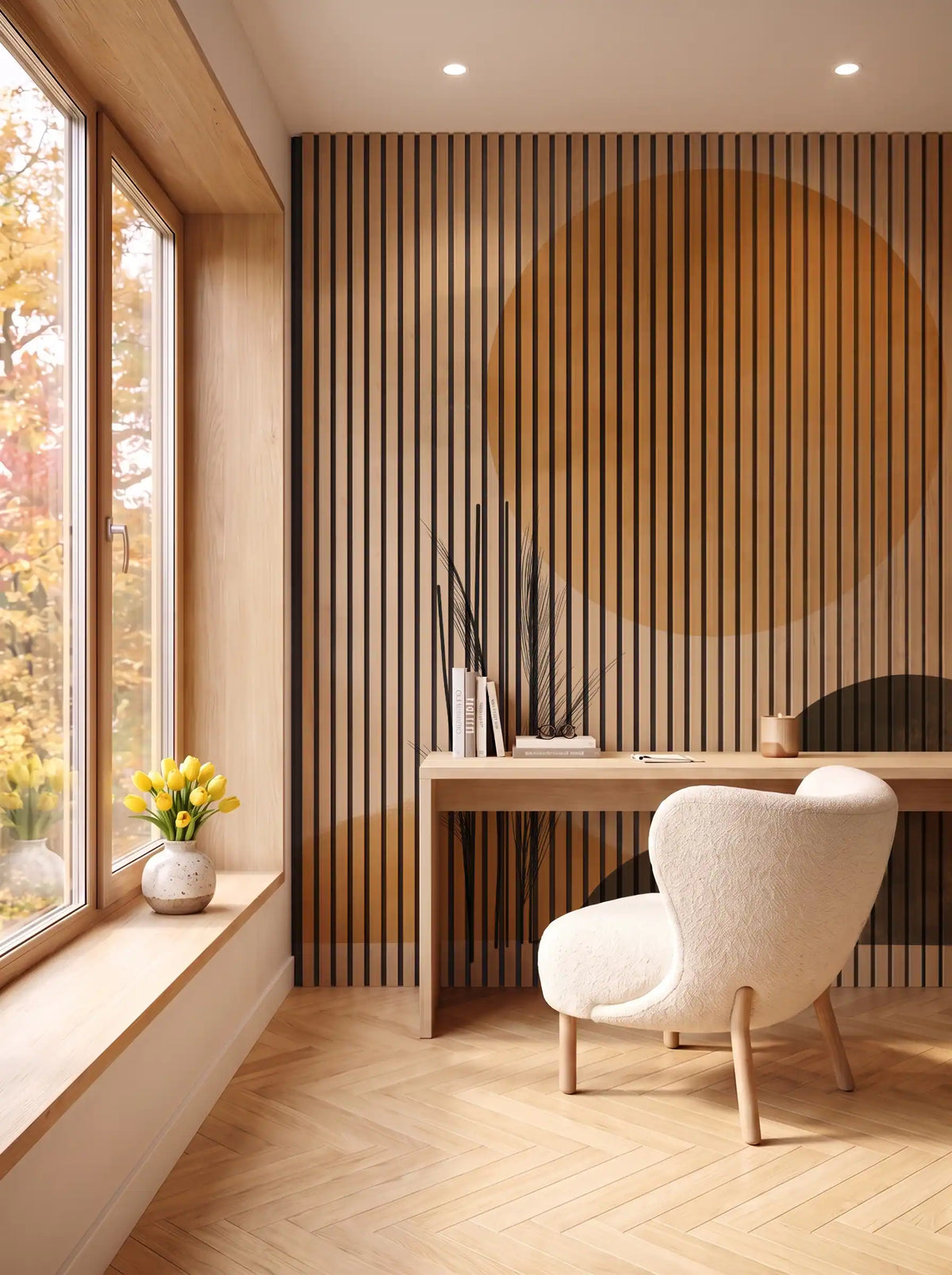 Akustikpanel med Abstract Nature-motiv nr. 20 – i spisestuen