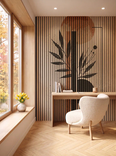 Akustikpanel med Abstract Nature-motiv nr. 23 – i spisestuen