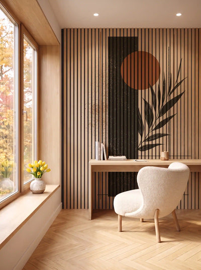 Akustikpanel med Abstract Nature-motiv nr. 24 – i spisestuen