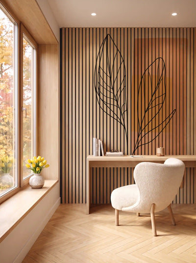 Akustikpanel med Abstract Nature-motiv nr. 27 – i spisestuen