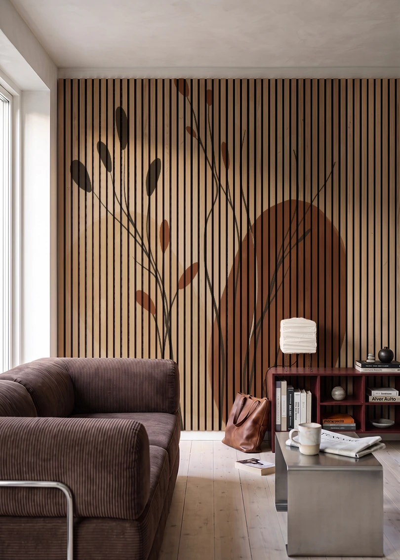 Akustikpanel med Abstract Nature-motiv nr. 29 – i stuen