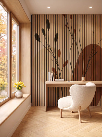 Akustikpanel med Abstract Nature-motiv nr. 29 – i spisestuen