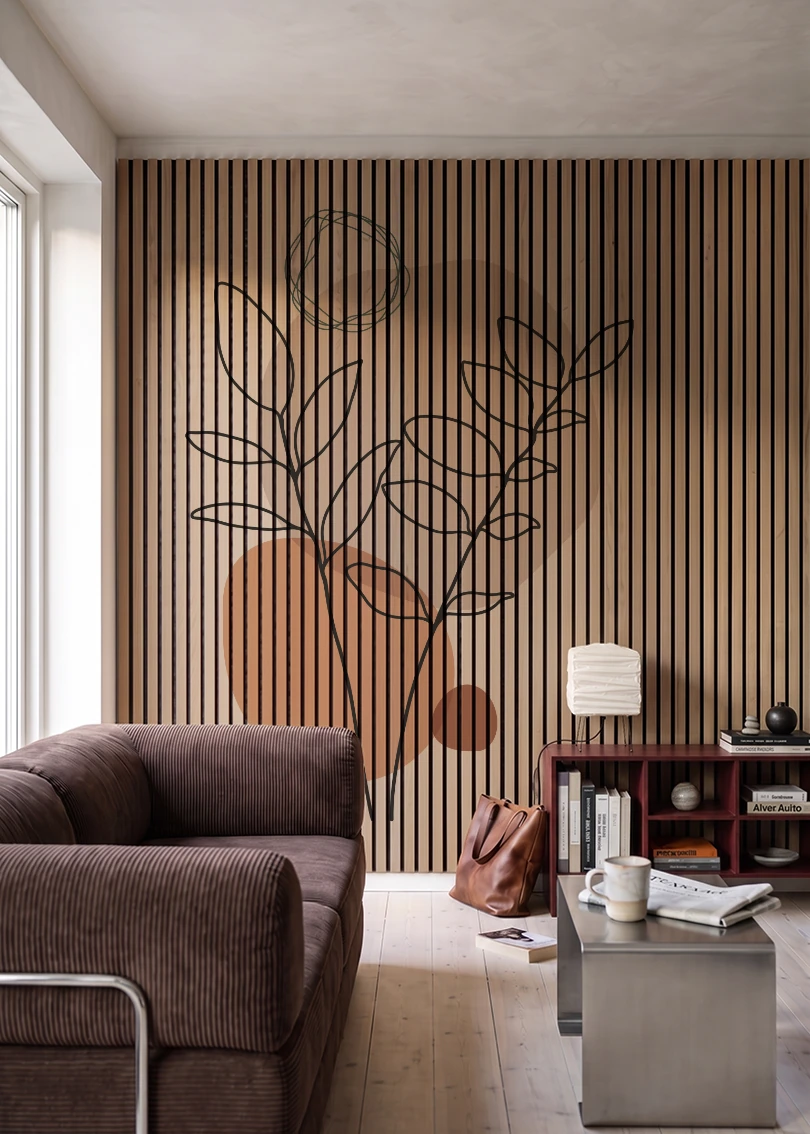 Akustikpanel med Abstract Nature-motiv nr. 30 – i stuen