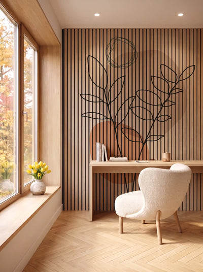 Akustikpanel med Abstract Nature-motiv nr. 30 – i spisestuen