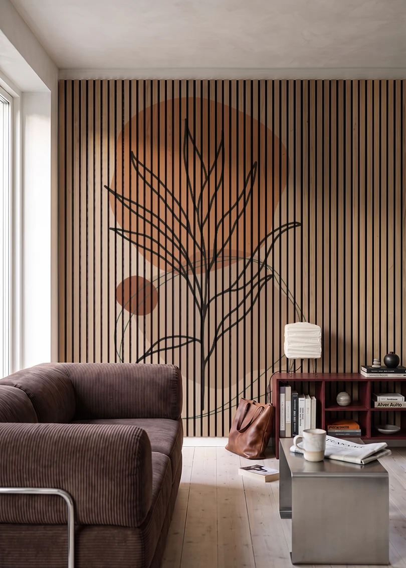 Akustikpanel med Abstract Nature-motiv nr. 31 – i stuen