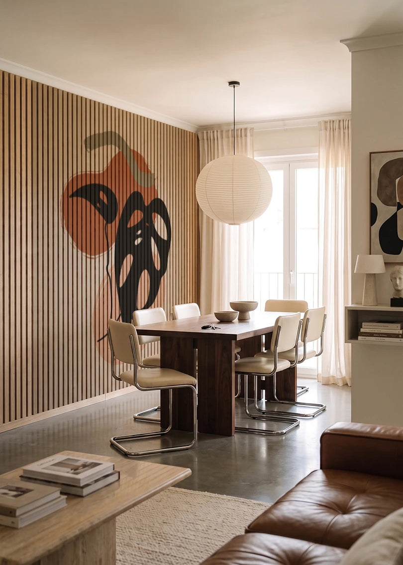 Akustikpanel med Abstract Nature-motiv nr. 34 – i lyst rum