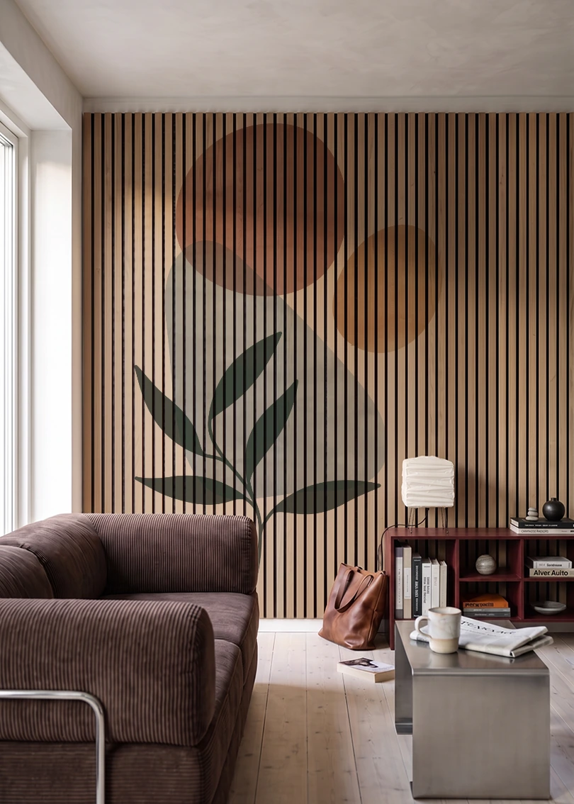 Akustikpanel med Abstract Nature-motiv nr. 35 – i stuen