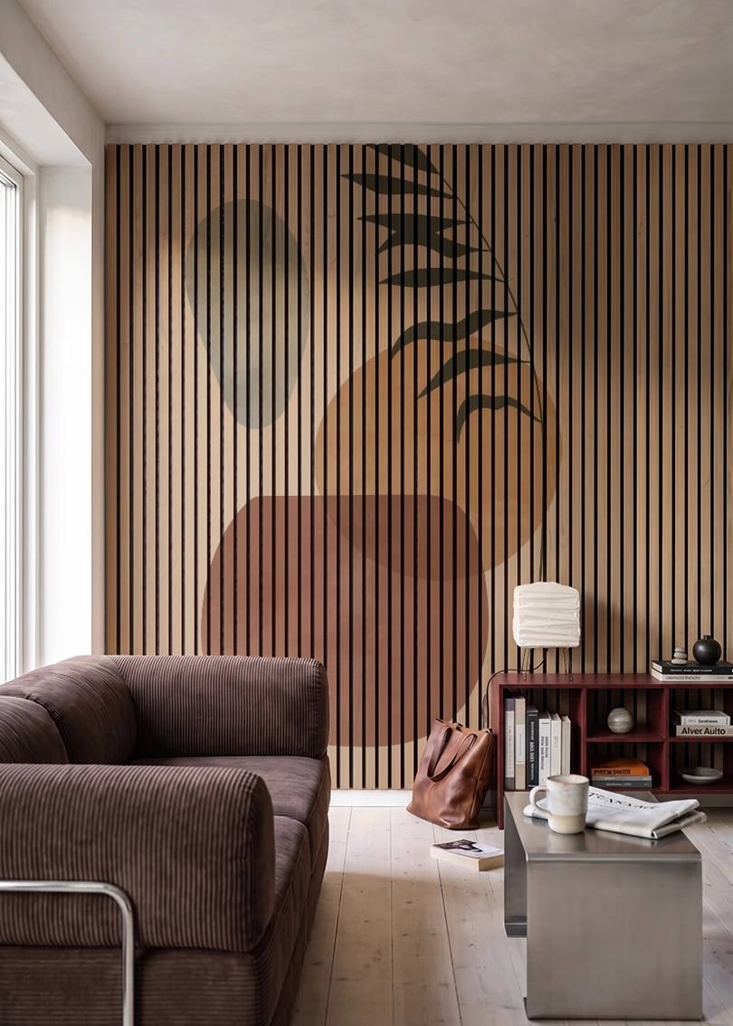 Akustikpanel med Abstract Nature-motiv nr. 36 – i stuen