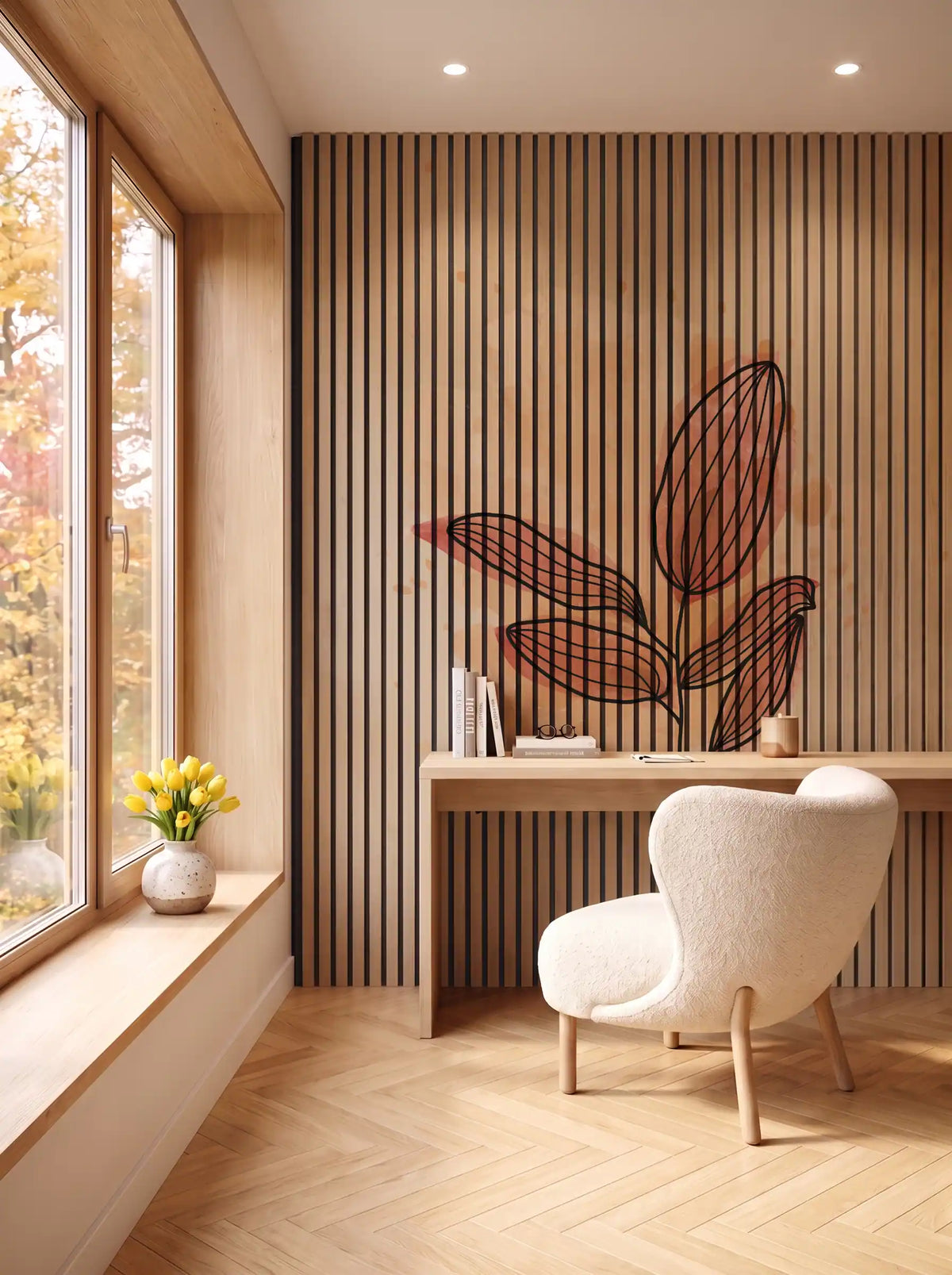 Akustikpanel med Abstract Nature-motiv nr. 38 – i spisestuen