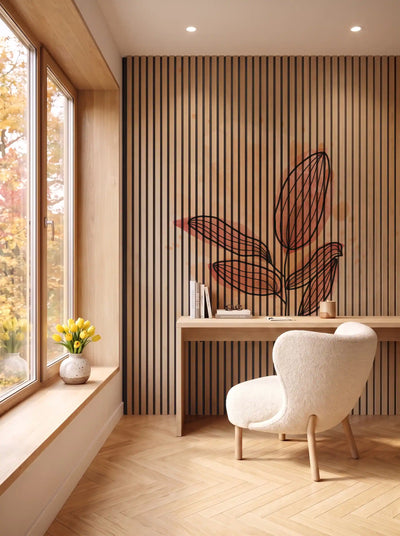 Akustikpanel med Abstract Nature-motiv nr. 38 – i spisestuen