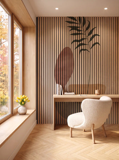 Akustikpanel med Abstract Nature-motiv nr. 39 – i spisestuen