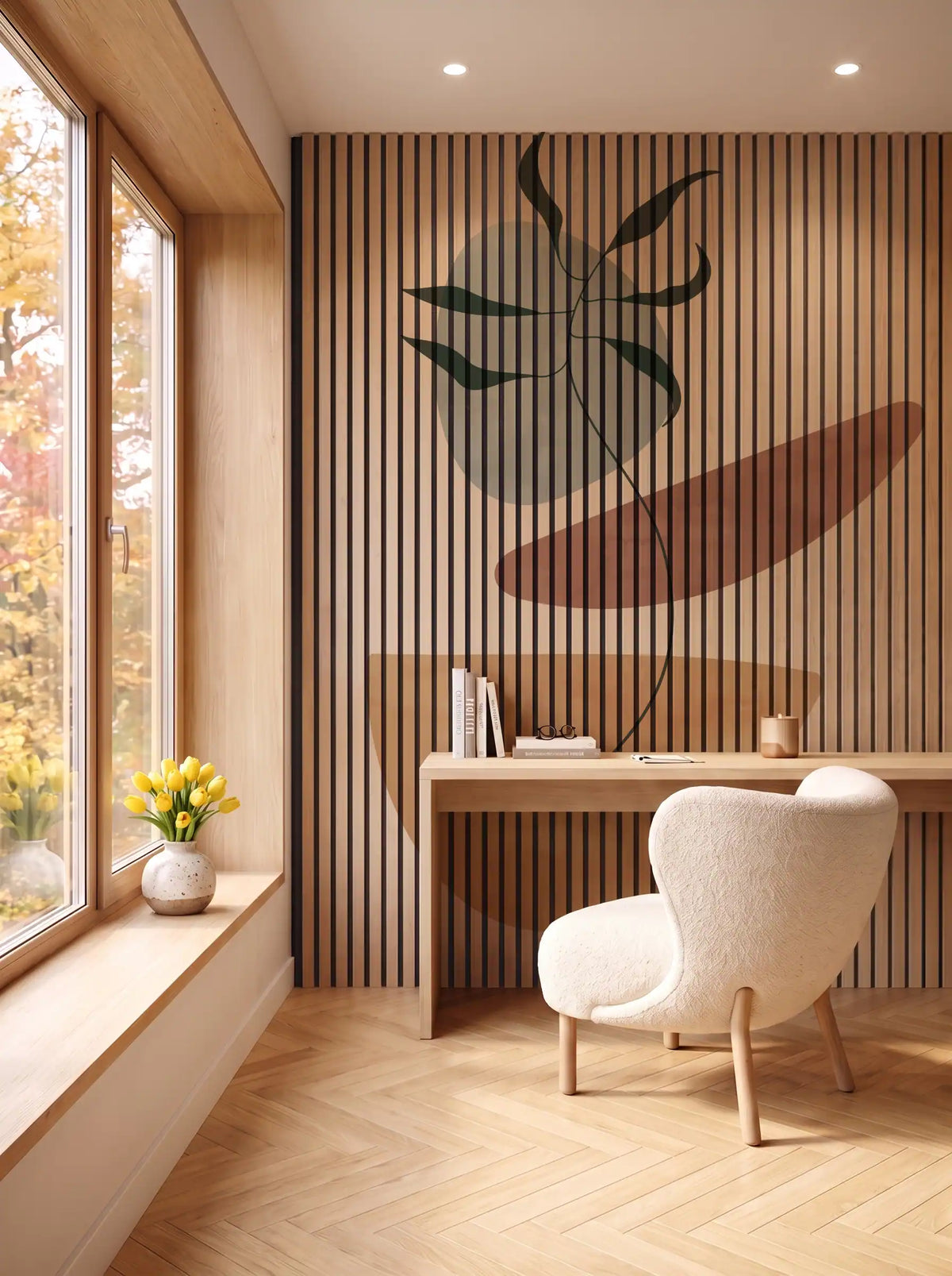 Akustikpanel med Abstract Nature-motiv nr. 40 – i spisestuen