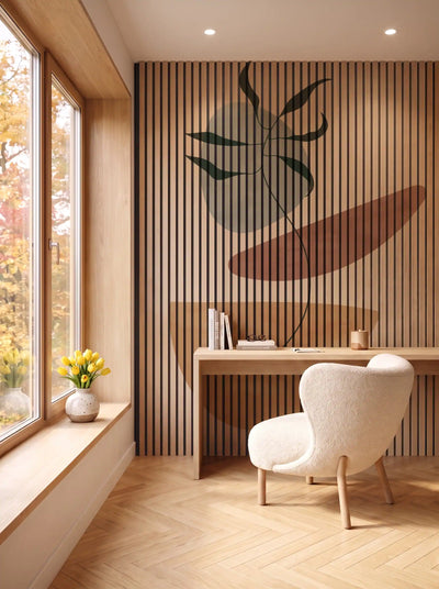 Akustikpanel med Abstract Nature-motiv nr. 40 – i spisestuen