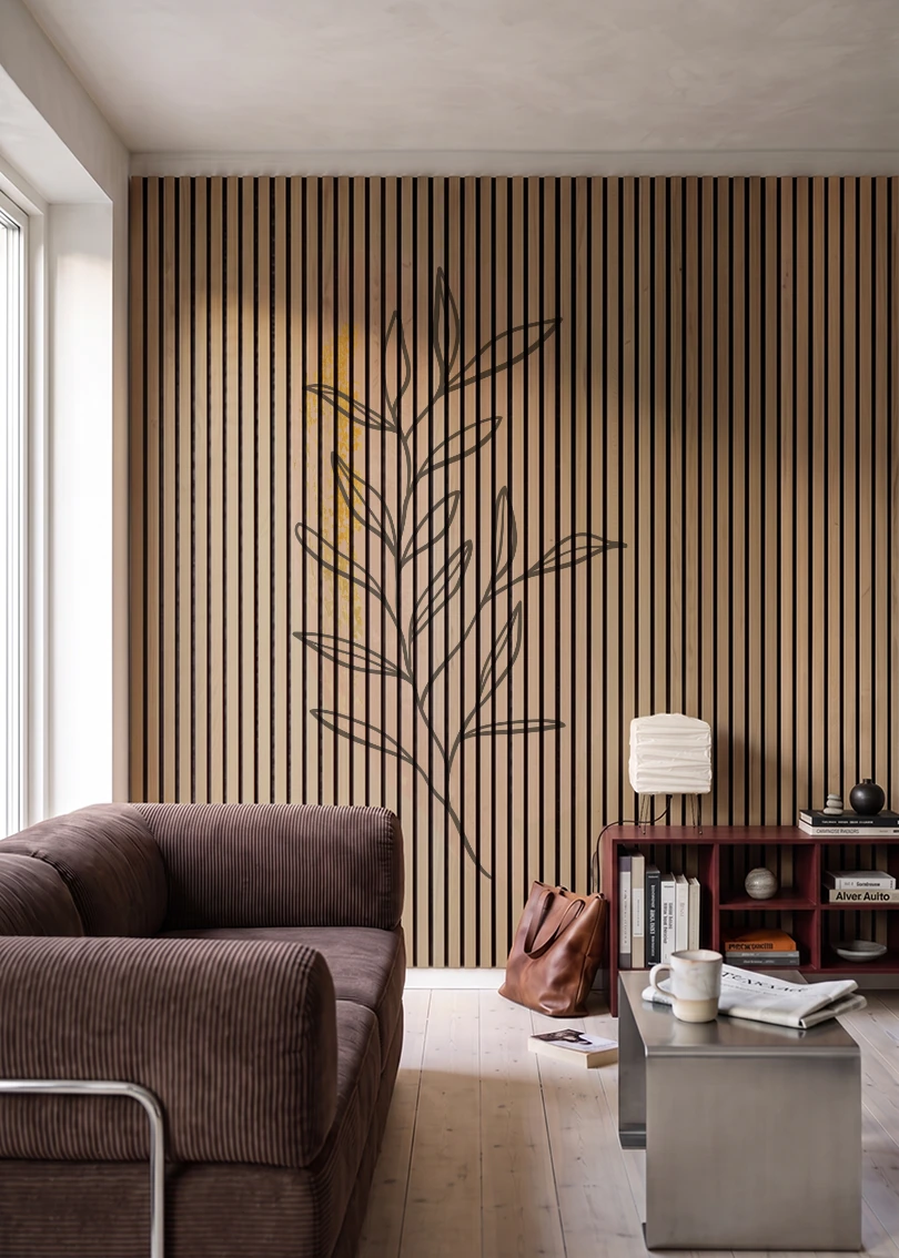 Akustikpanel med Abstract Nature-motiv nr. 42 – i stuen