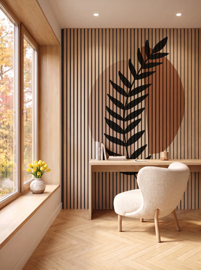 Akustikpanel med Abstract Nature-motiv nr. 43 – i spisestuen