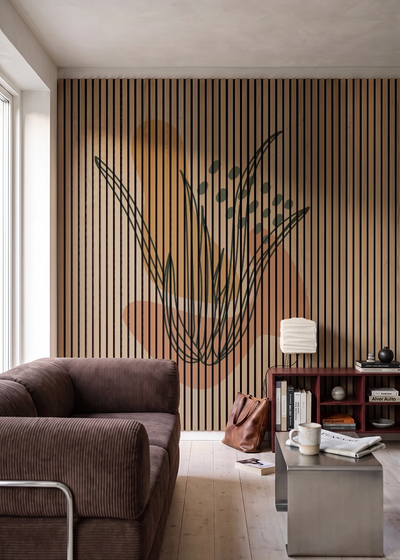 Akustikpanel med Abstract Nature-motiv nr. 45 – i stuen