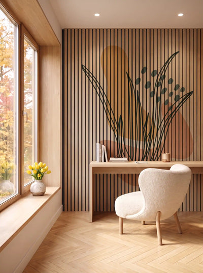 Akustikpanel med Abstract Nature-motiv nr. 45 – i spisestuen