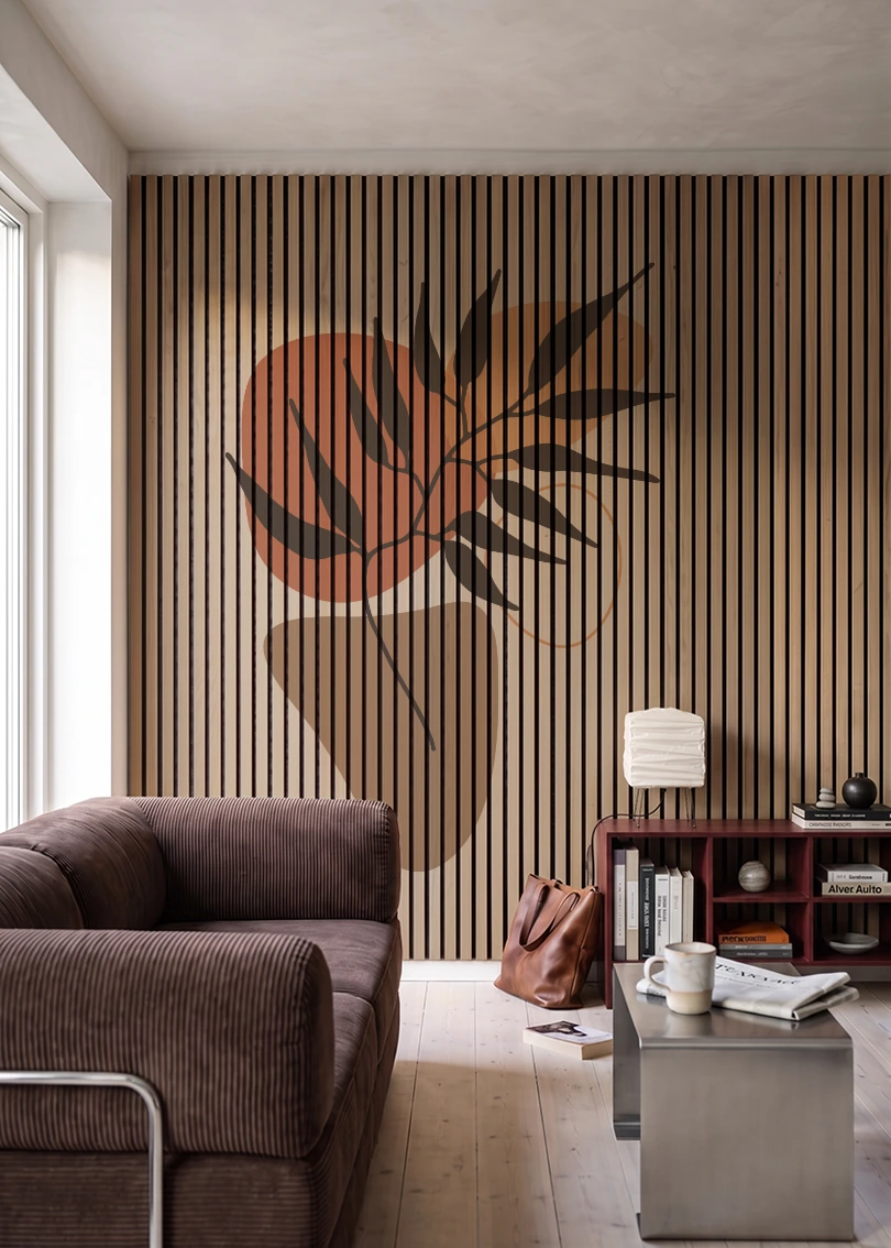 Akustikpanel med Abstract Nature-motiv nr. 47 – i stuen