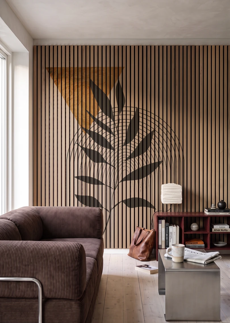 Akustikpanel med Abstract Nature-motiv nr. 49 – i stuen