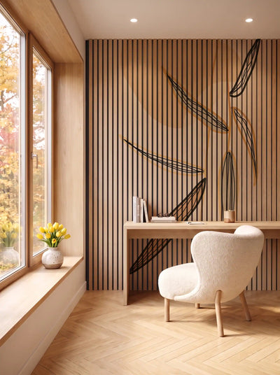 Akustikpanel med Abstract Nature-motiv nr. 51 – i spisestuen
