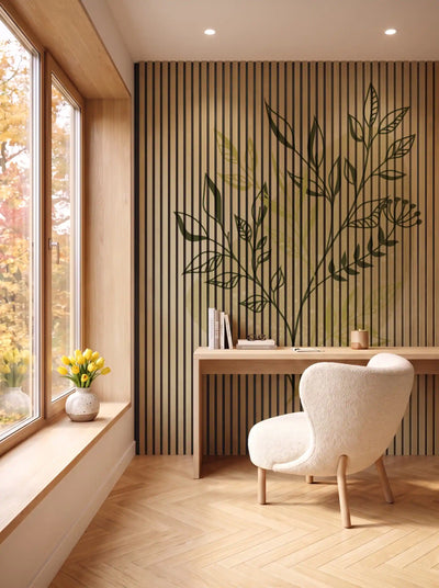 Akustikpanel med Abstract Nature-motiv nr. 53 – i spisestuen