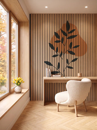 Akustikpanel med Abstract Nature-motiv nr. 54 – i spisestuen