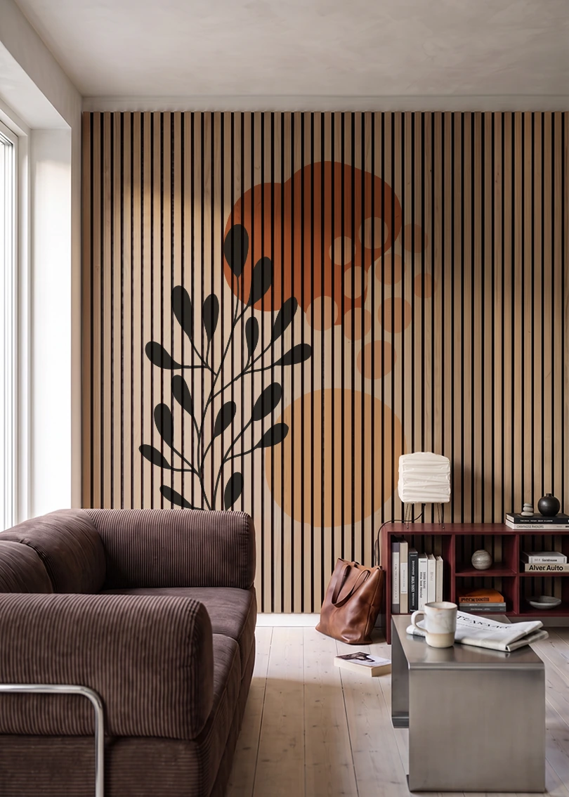 Akustikpanel med Abstract Nature-motiv nr. 56 – i stuen