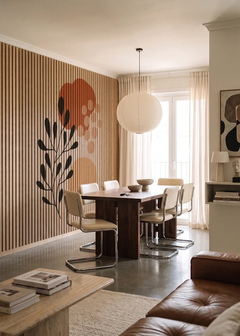 Akustikpanel med Abstract Nature-motiv nr. 56 – i lyst rum