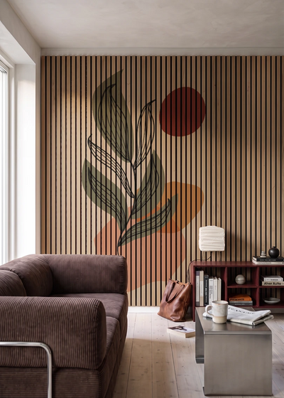 Akustikpanel med Abstract Nature-motiv nr. 57 – i stuen