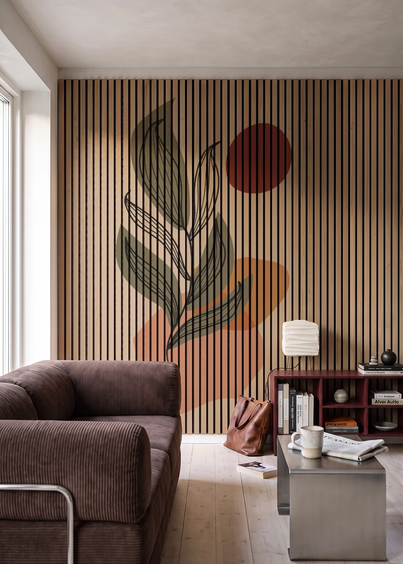 Akustikpanel med Abstract Nature-motiv nr. 57 – i stuen