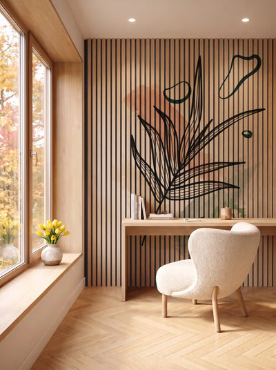 Akustikpanel med Abstract Nature-motiv nr. 58 – i spisestuen