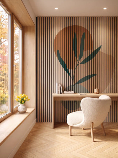 Akustikpanel med Abstract Nature-motiv nr. 60 – i spisestuen