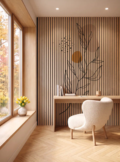 Akustikpanel med Abstract Nature-motiv nr. 61 – i spisestuen