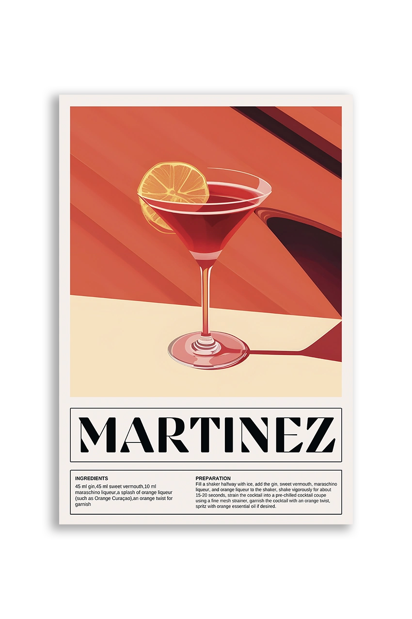 Akustikbillede med en retro cocktailplakat med Martinez