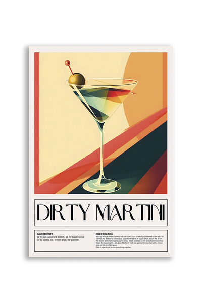 Akustikbillede med en retro cocktailplakat med Dirty Martini