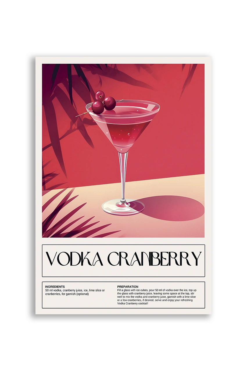 Akustikbillede med en retro cocktailplakat med Vodka Cranberry